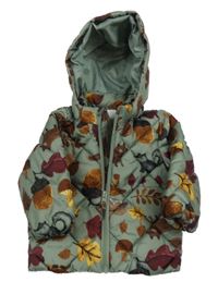 Khaki šusťáková prošívaná zateplená bunda se zvířátky a kapucí H&M