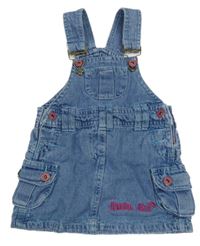 Modré rifľové na traké šaty s nápisom a vreckami