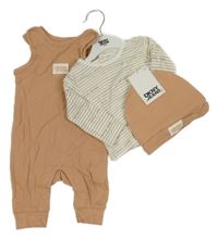 Nové - Pudrové rebrované na traké tepláky s logem + čepice + bílo/pruhované prepínaci tričko DKNY