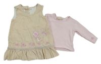 2set - Béžové menšestrové šaty s kytičkami + svetloružové tričko