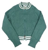 Zelený žebrovaný propínací crop svetr M&S