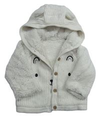 Smotanová pleteno/chlupatý zateplený prepínaci sveter s kapucňou Nutmeg