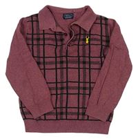 Ružovo-čierny kockovaný sveter s golierikom Next