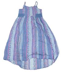 Modro-ružové pruhované šaty s kvietkami Mudd