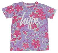 Fialové tričko s kvietkami a logom Hype