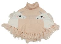 Broskvové pletené pončo s jednorožcami a strapcemi H&M
