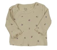 Béžové kytičkované žebrované triko C&A