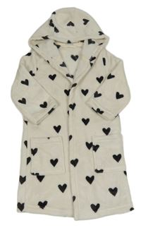 Bílý chlupatý župan se srdíčky a kapucí H&M