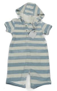 Nové - Modro-bílý pruhovaný froté kraťasový overal s kapucí Tu