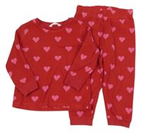 Červené fleecové pyžamo se srdíčky M&S