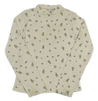 Smotanové rebrované crop tričko s kvietkami Y.F.K.