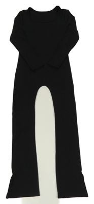 Čierny rebrovaný elastický nohavicový overal Shein