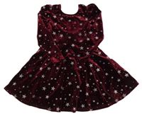 Vínové zamatové šaty s hviezdičkami Shein