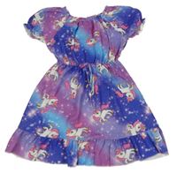 Fialovo-modré vzorované šaty s jednorožcami