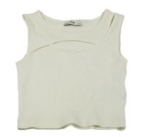 Biely rebrovaný crop top s prestrihom C&A