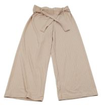 Broskvové rebrované culottes nohavice s opaskom Dopodopo