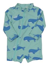 Světlemodrý UV overal s velrybami Carter´s 