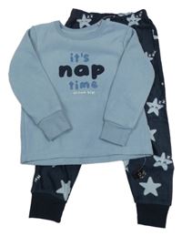 Nové - Světlemodro-tmavomodré fleecové pyžama s hviezdičkami a nápisom Dunnes