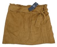 Nové - Béžová semišová sukňa so všitými kraťasy Abercrombie&Fitch