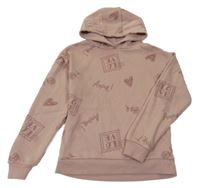 Svetloružová mikina so srdiečkami a kapucňou Primark