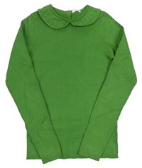 Zelený rebrovaný sveter s golierikom Next