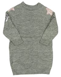 Sivé melírované svetrové šaty s hvězdičkami z flitrů M&Co.