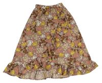 Hnedá kvetovaná dlhá sukňa s volánikom VRS FASHION