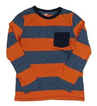 Modro-tmavomodro/oranžové pruhované melírované triko s kapsou H&M