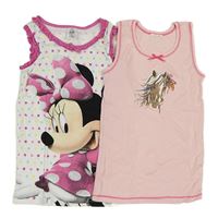 2x - Košieľka  s mašličkou - Bílo/tmavorůžová bodkovaná  s Minnie zn. Disney, světlerůžová s koníkem