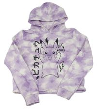 Levandulovo-biela batikovaná crop mikina s Pikachu a kapucňou zn. C&A