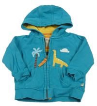 Modrozelená prepínaci mikina s palmou a dinosaurom a kapucňou frugi
