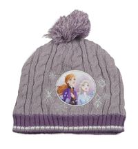 Starofialovo-tmavofialová vzorovaná rebrovaná čapica s Frozen a brmbolcom zn. Disney