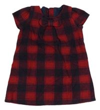 Červeno-tmavomodré kockované vlnené šaty s mašlou zn. Mothercare