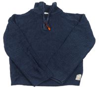 Tmavomodro-modrý melírovaný rebrovaný sveter s nášivkou Nutmeg