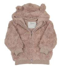 Starorůžový kožešinový podšitý bomber s kapucňou s uškami Nutmeg