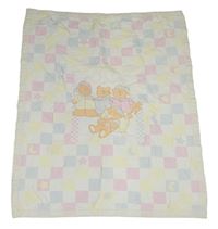 Bielo-světlemodro/růžovo/žlutá kockovaná deka s medvedíkmi