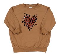 Hnedá oversize mikina so srdiečkom a flitrami Next