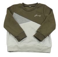 Hnědokhaki-sivo-smotanová mikina