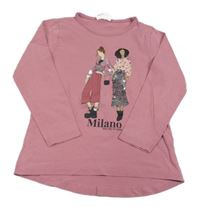 Starorůžové triko s dívkami s flitry Topolino