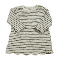 Smetanovo-čierne pruhované melírované teplákové šaty so srdiečkami noppies baby