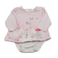 Svetloružové tričko so zajačikom a motýlikmi a volánikmi a všitým bielým body Ergee