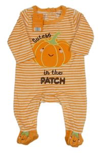 Nové - oranžovo-biely pruhovaný zamatový overal s tekvicou Originals