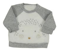 Bielo-sivá chlupato/tepláková mikina s ježečkem/kapsou Mothercare