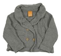 Šedý melírovaný propínací svetr s límečkem PUSBLU