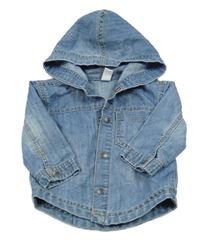 Modrá riflová košilová bunda s nášivkou a kapucí Topomini