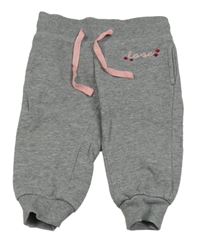 Sivé melírované tepláky s nápisom a kvetmi POCOPIANO