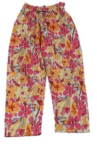 Smetanovo-farebné kvetované paper bag nohavice SHEIN