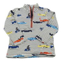 Bielo-čierna pruhovaná mikina s autami a zvieratkami joules