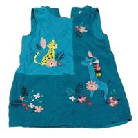 Petrolejovo-modrozelené manšestrové šaty se zvířátky Du PareiL