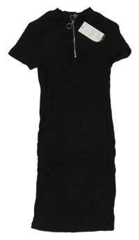 Nové - černé žebrované elastické šaty se zipem New Look